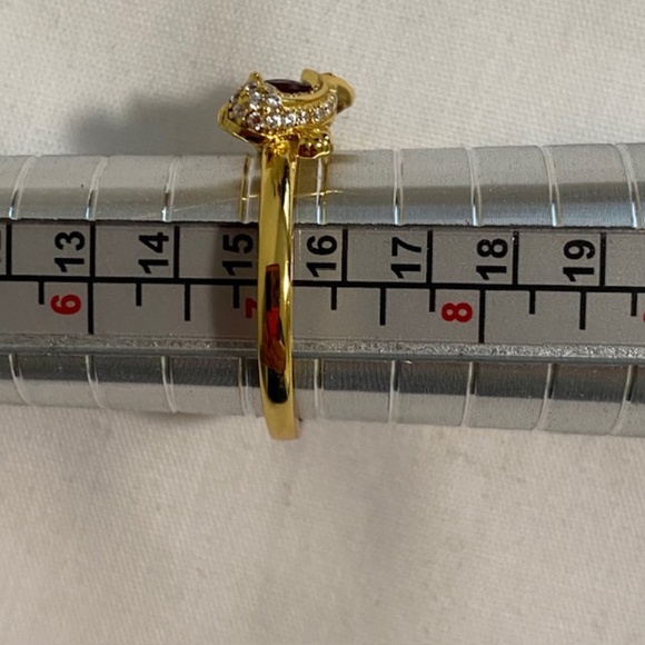 Gold over Silver (Vermeil) Natural Garnet and CZ Ring NEW - Picture 4 of 4